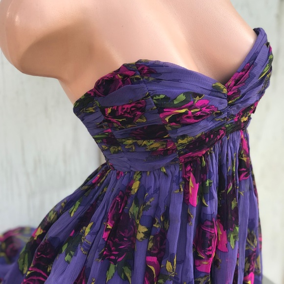 Betsey Johnson silk purple rose dress babydoll vintage pinup dollbaby strapless - Picture 11 of 12